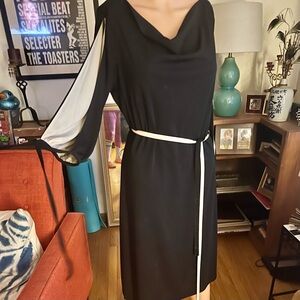 Vintage 90s Black/Cream Dress with Tie Details